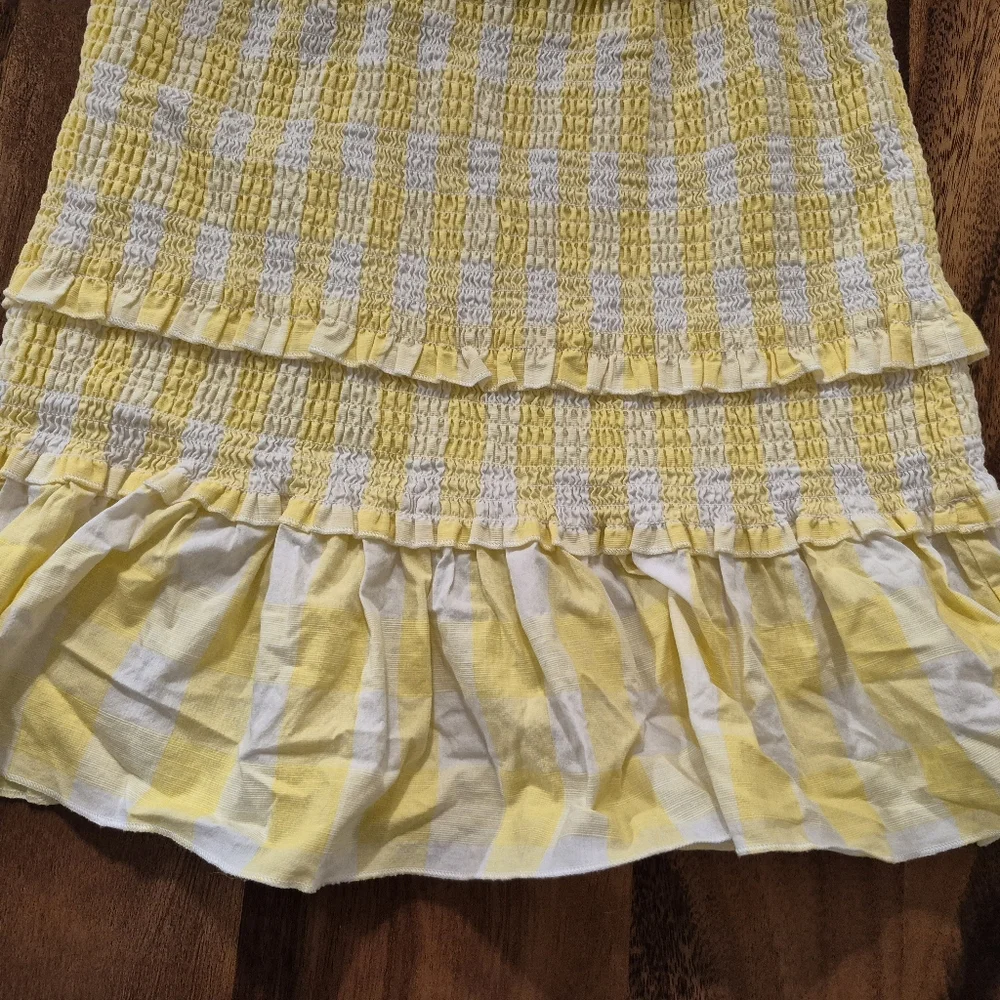 EUC Aqua Yellow Gingham Smocked Mini Dress - Picture 3 of 5